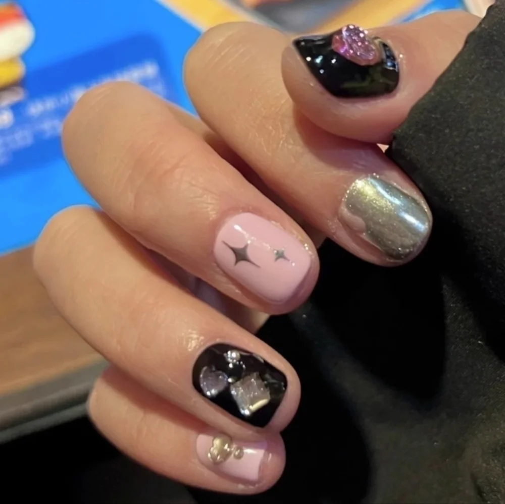 3D Cross Rhinestone Hearts Press On Nails
